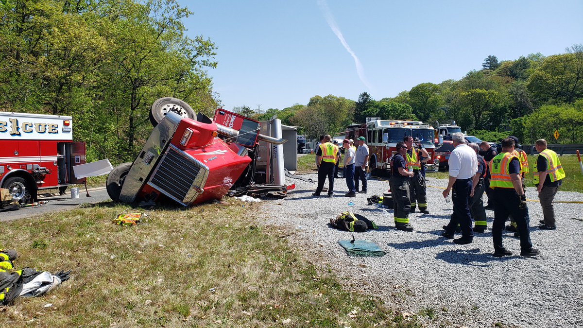 Photos from the scene of the TT extrication on ramp from 128 South to Rt 20 great work by involved #MATraffic #MutualAid <a href="/WalthamFireDept/">Waltham Fire Dept.</a>