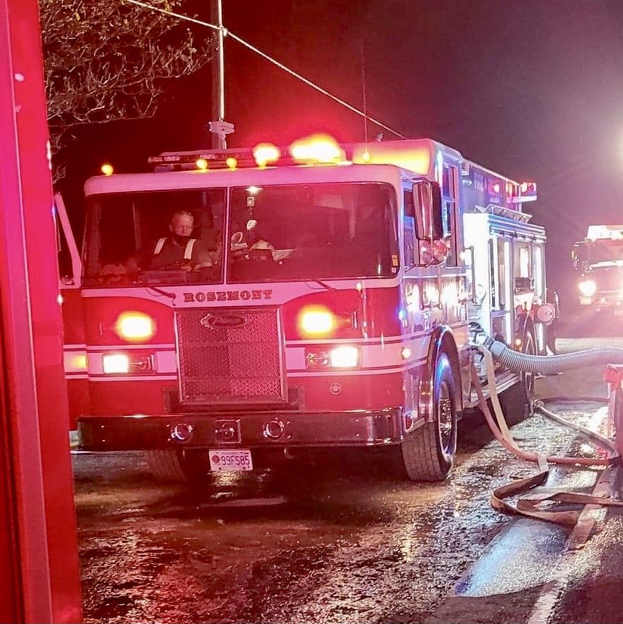 Great work by crews on scene at structure fire just outside of Rosemont last night. Quick entry and fire attack brought it quickly under control. Special thanks to AdjTos crews that were on scene to assist and on standby to provide coverage if needed.