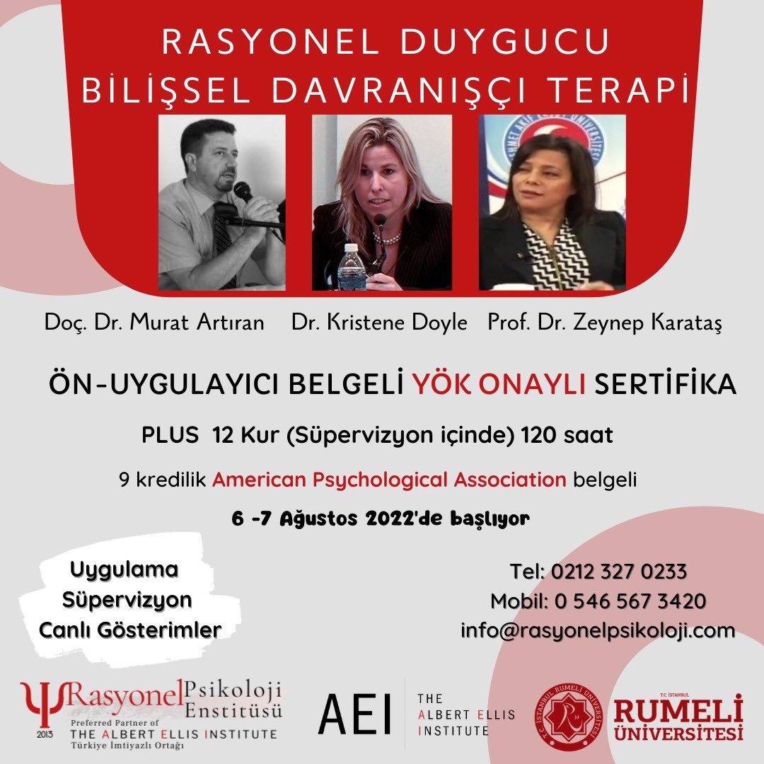 AlbEllis_TR's tweet photo. RASYONEL DUYGUCU &amp; BİLİŞSEL DAVRANIŞÇI TERAPİ
UYGULAMACI PROGRAMI 

ÖN-UYGULAYICI BELGELİ YÖK onaylı https://t.co/Y1w94R0i3Q
