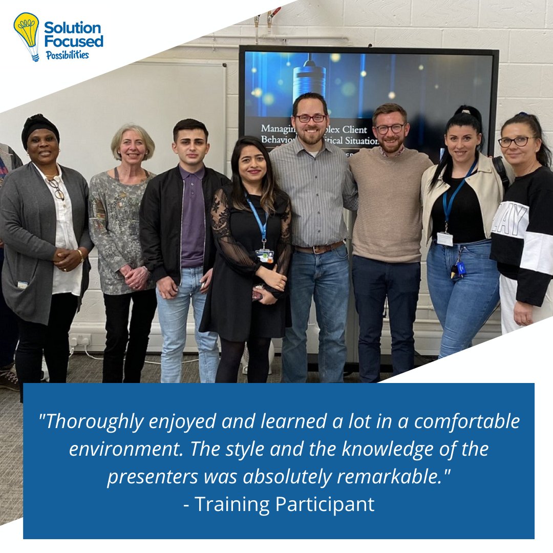 SFPossibilities's tweet photo. This is why we do it! We had a great time recently delivering training to Health and Social Care students @uwtsdlondon. If you want to learn more about the #SolutionFocused approach, get in touch: info@sfpossibilities.org 
#sfbt #sfpossibilities #training #purpose #training https://t.co/81ZADeHkRE