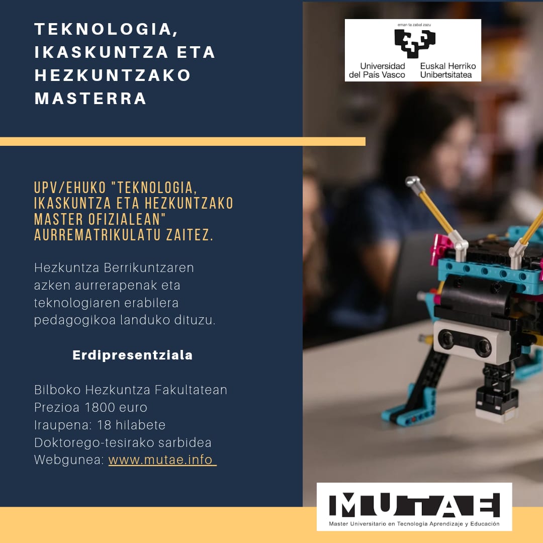 UPV/EHUk mutae.info masterrean izena emateko epea aste bete luzatu du. Aprobetxatu aukera hau.