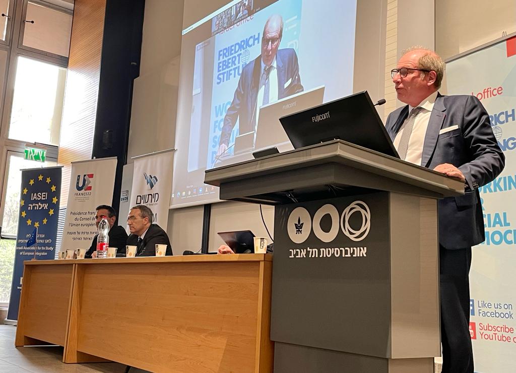 Mitvim's tweet photo. @IASEI1 @EUinIsrael @franceenisrael @FESnewsbrief H.E. Eric Danon, Ambassador of France to Israel opens up today's conference by underlining the significant steps taken by the EU to enhance its defense and security posture. #EUIsrael https://t.co/uQYCBOjXEz