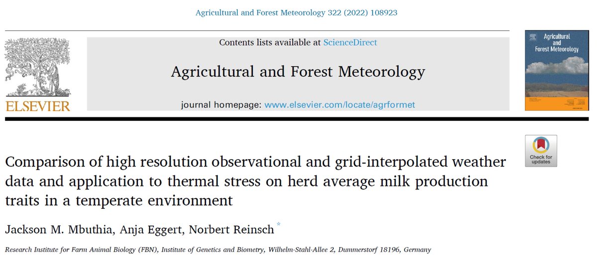 Heat stress in dairy cows in southern Bavaria, Germany? ➡️doi.org/10.1016/j.agrf…. We analysed milk performance data from &gt;16 million monthly test-day records (2010-2019) &amp; applied weather station data + numerical weather prediction model  #OpenData 🌐 Thanks to <a href="/DWD_klima/">DWD Klima und Umwelt</a>