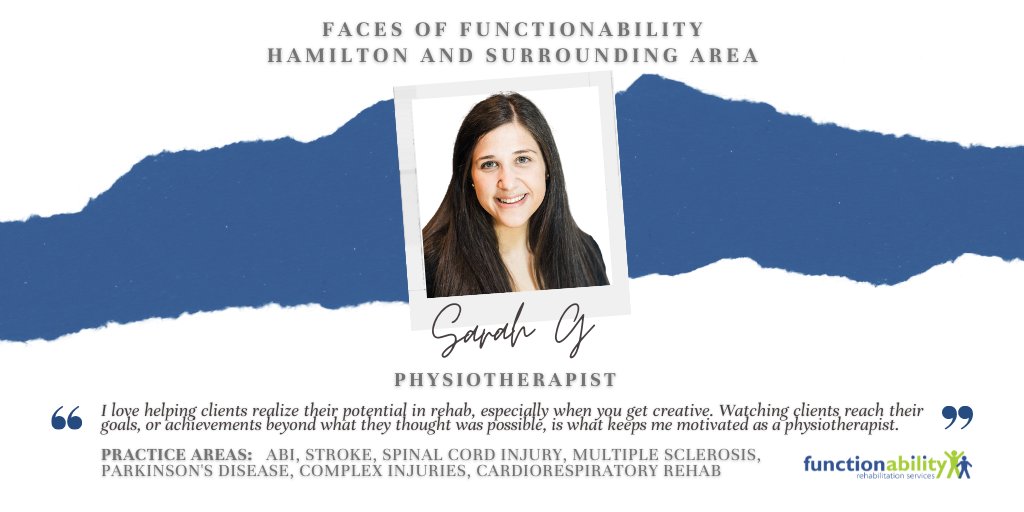 fa_rehab's tweet photo. Meet Sarah! Sarah is a Physiotherapist in the Hamilton area whose areas of practice include ABI, Stroke, Spinal Cord Injury, Neuro PT, Complex Injuries, and more.
#FacesofFunctionAbility #PhysiotherapyMonth #HamOnt https://t.co/1ITtr66k7O