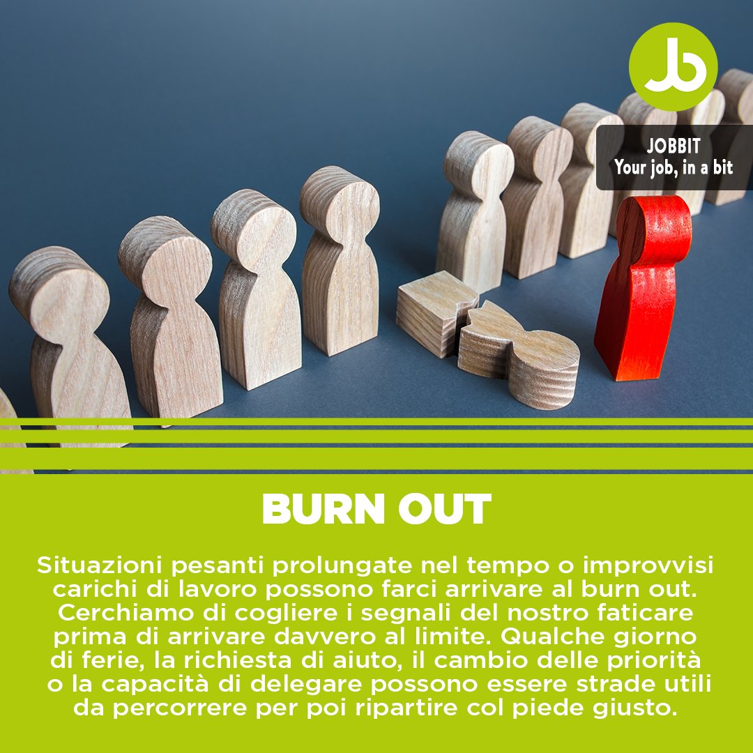 weareJobbit's tweet photo. Situazioni pesanti prolungate nel tempo o improvvisi carichi di lavoro possono farci arrivare al burn out. Fondamentale è cogliere i segnali del nostro faticare prima di arrivare davvero al limite!
#burnout #esaurimento #fatiche #jobbit #wearejobbit #yourjobinabit https://t.co/yxNvCZizaf