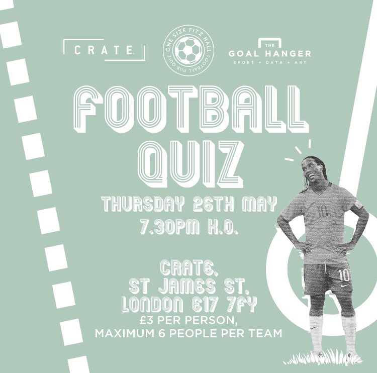 Alexandra Park FC (@alexandraparkfc) on Twitter photo @CRATESJS <a href="/AlexParkVets/">Alexandra Park Vets</a> <a href="/AP_WFC/">Alexandra Park WFC 👊⚽</a>
Thursday 26th May
Football Quiz
@ Crate, St James Street, London, E17 7FY
7.30pm Start @CRATESJS <a href="/AlexParkVets/">Alexandra Park Vets</a> <a href="/AP_WFC/">Alexandra Park WFC 👊⚽</a>
Thursday 26th May
Football Quiz
@ Crate, St James Street, London, E17 7FY
7.30pm Start