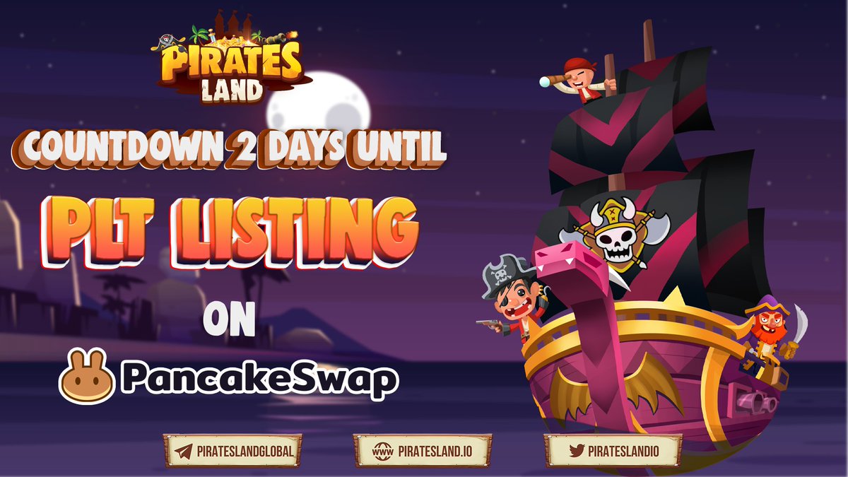 #Listing #2daysleft #PiratesLand
⏰ Tik Tok, Tik Tok! Only 2 days left from the Big Bang💥
🎉 Are you guys ready for the Listing event?👇
👉Listing on <a href="/PancakeSwap/">PancakeSwap</a>:14:00 UTC May 18, 2022
Come &amp; Join us!!!
#PiratesLand #PLT #TreasureVerse #listing #pancakeswap #Thepublicsail