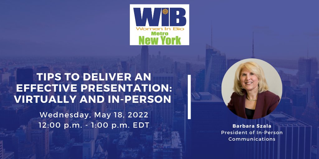 Participants will learn techniques that will enhance their abilities to:
Analyze their audience and communications settings
Connect with their listeners and project confidence, credibility, and presence
Link to register: womeninbio.org/events/EventDe…