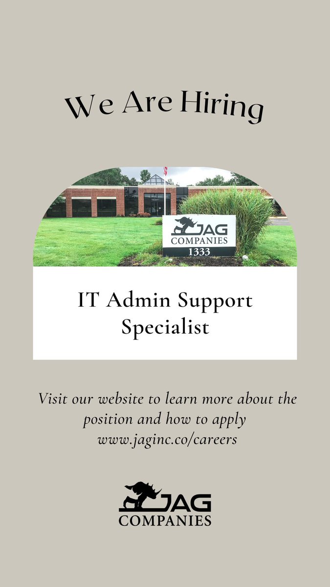 JAGCompanies's tweet photo. Join the JAG team! We are hiring an IT Admin Support Specialist at our headquarters in Wall Township, NJ...learn more about the position on our website: https://t.co/VQcrucgMlP https://t.co/n5kuehEPYh