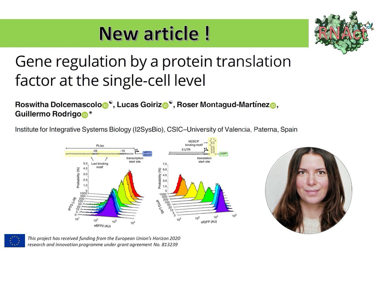 We are happy to share with you the new publication from our fellow Roswitha Dolcemascolo (ESR8, CSIC, Spain), where the authors exploit the expression regulation of a green fluorescence protein at the level of translation.
DOI: 10.1371/journal.pcbi.1010087
#RNAct #MSCA #H2020