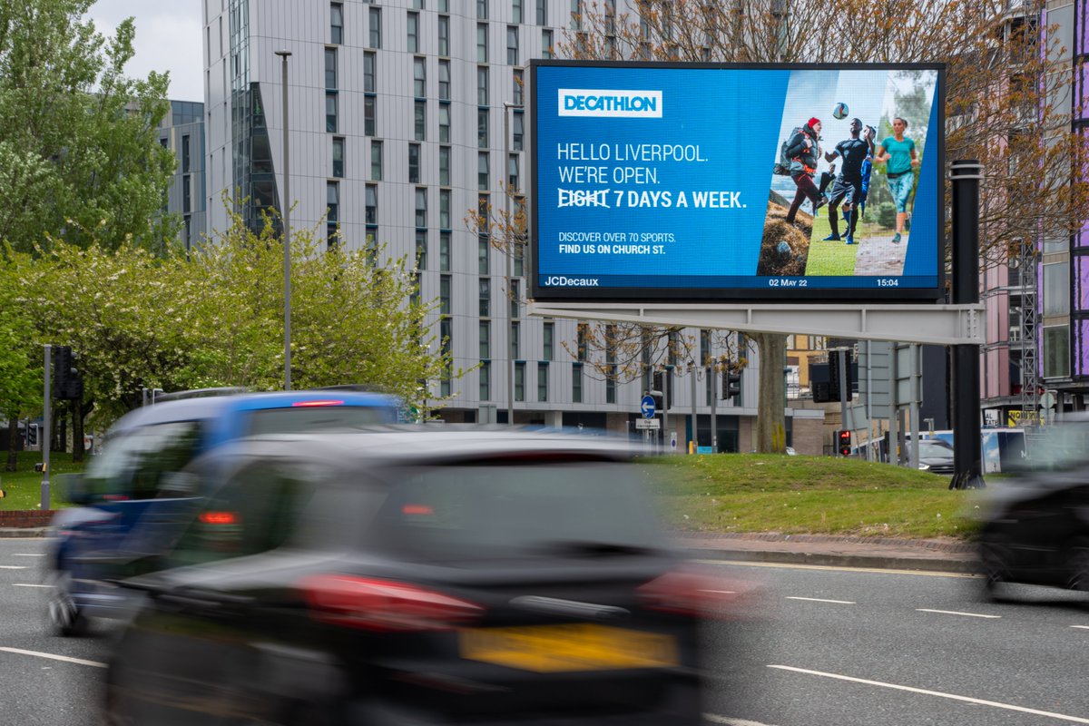 MediaAG's tweet photo. Our amazing contextual campaign with @DecathlonUK  is now live across the UK! 65%  have a better opinion of the brands that serve them contextually relevant ads, so here's an example of the creative in Liverpool: it  references The Beatles song ‘ Eight days a week’! https://t.co/28hY7ImWMi