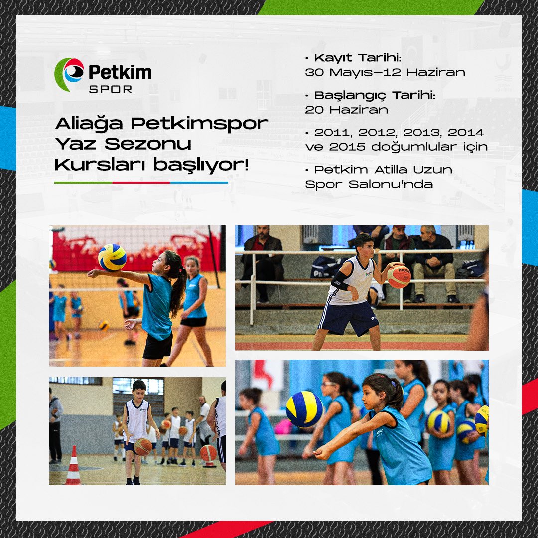 Petkimspor's tweet photo. ⛹‍♂⛹‍♀| Aliağa Petkimspor’da yaz sezonu kursları başlıyor!

Aliağa'da basketbol ve voleybol alanında kendini geliştirmek isteyen 7-11 yaş aralığındaki çocuklarımızı spor okullarımıza bekliyoruz! 
🏢 Petkim Atilla Uzun Spor Salonu
🗓 Kayıt Tarihi:  30 Mayıs- 12 Haziran https://t.co/aFrTJgykpo