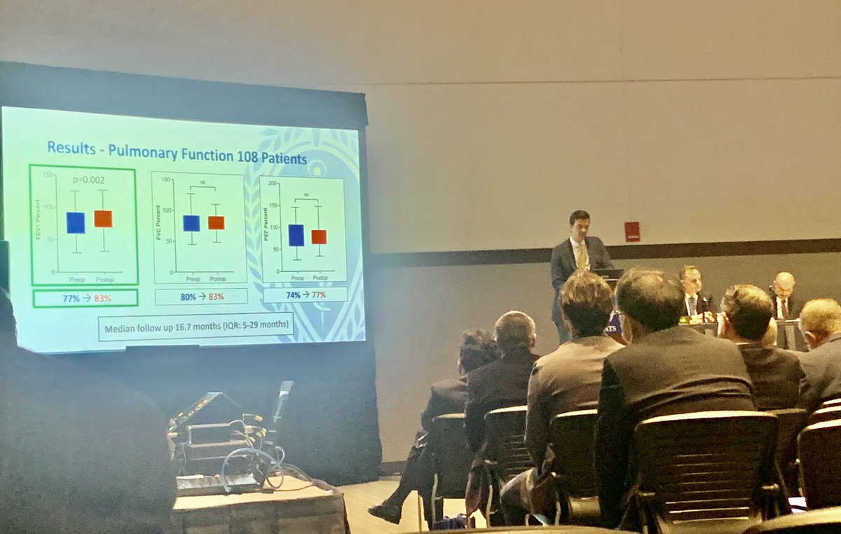 @MatthewLInraMD presents their work on improved lung function following robotic tracheobronchoplasty. Great to see you Matt! @AATSHQ #AATS22 #AATSBackTogether