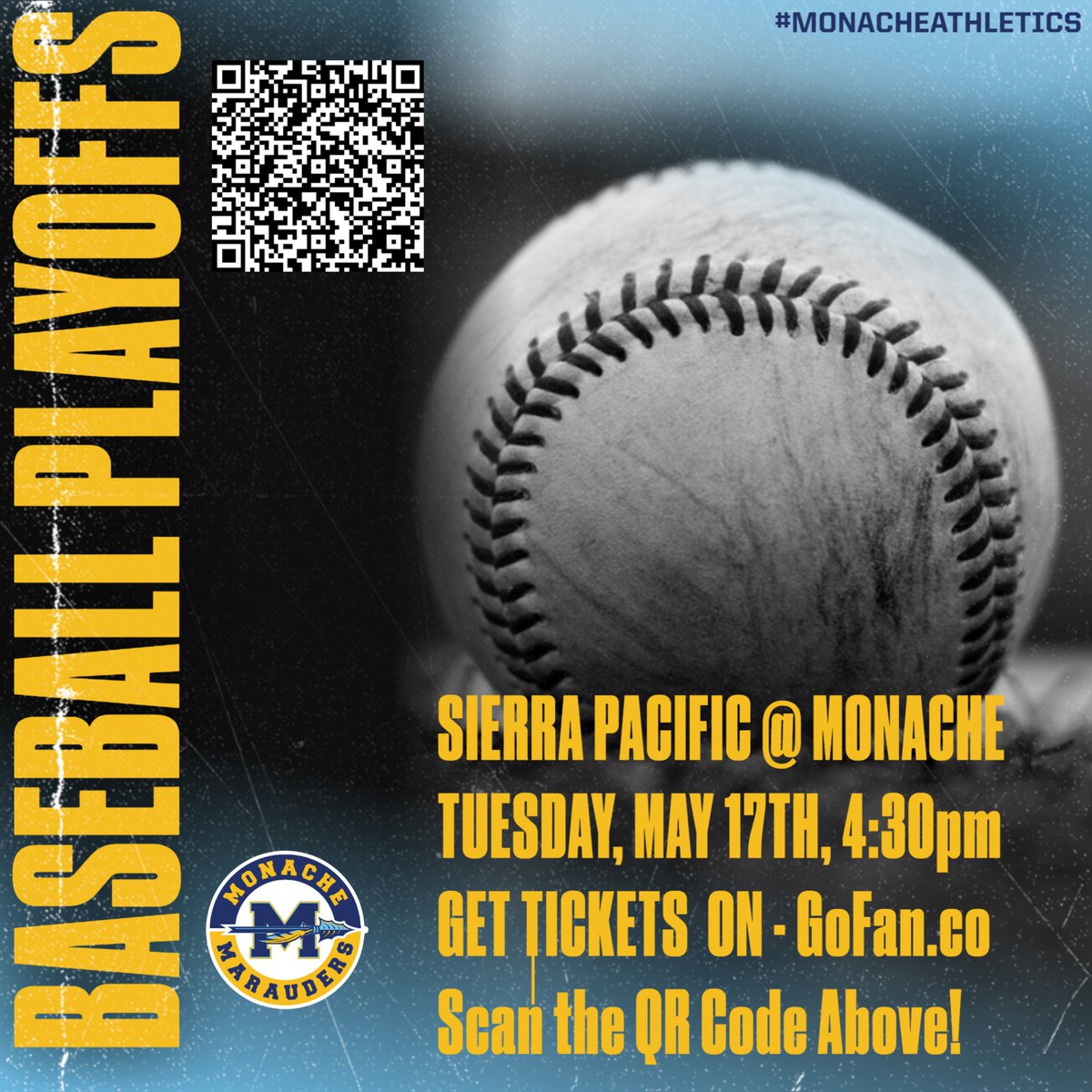 MonacheAthletic's tweet photo. All Tickets Sold Through GoFan, please use QR Code! https://t.co/vtMcoB9a3O