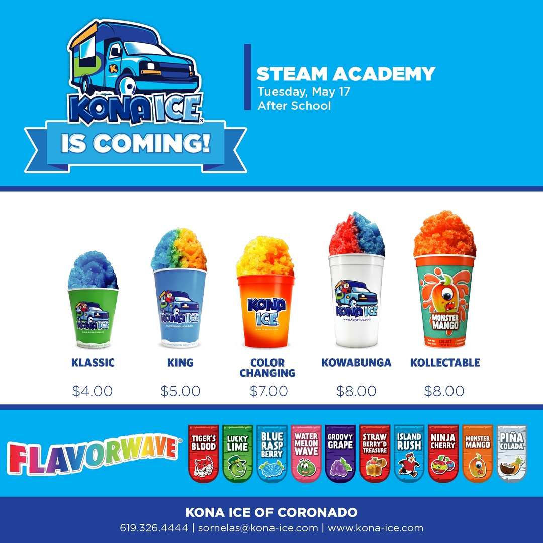 STEAMpride's tweet photo. Kona Ice will be at STEAM after school on Tuesday, 5/17!! #LMSVheart #LMSVheroes https://t.co/mIiRlMxUOo