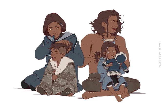 thank you so much for all the sweet comments! 
uhm.. i am sorry for making the one or the other tear up;;; 

the water tribe family with their morning routine for compensation? 