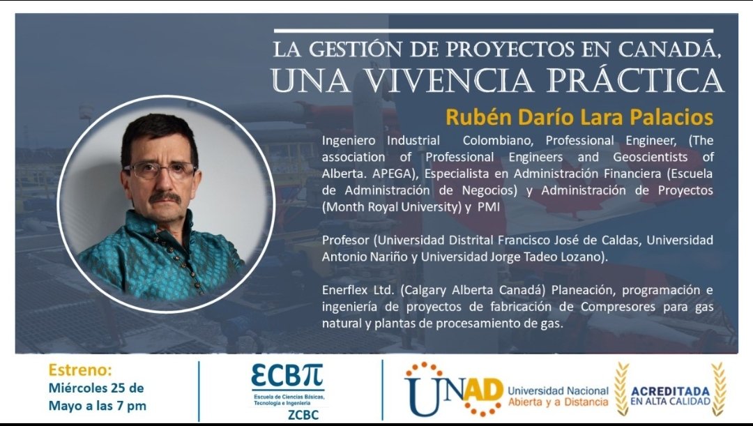 La cadena de formación Industrial de la ECBTI de la UNAD los invita a la conferencia La gestión de proyectos en Canadá. 
Conexión: unad-edu-co.zoom.us/j/92470051360?…
ID de reunión: 924 7005 1360
Código de acceso: 260300
YouTube: youtu.be/WmKZDntoYOs

<a href="/leoalzate03/">Leonardo Alzate</a> <a href="/ClaudioCamiloG1/">Claudio Camilo Gonzá</a>