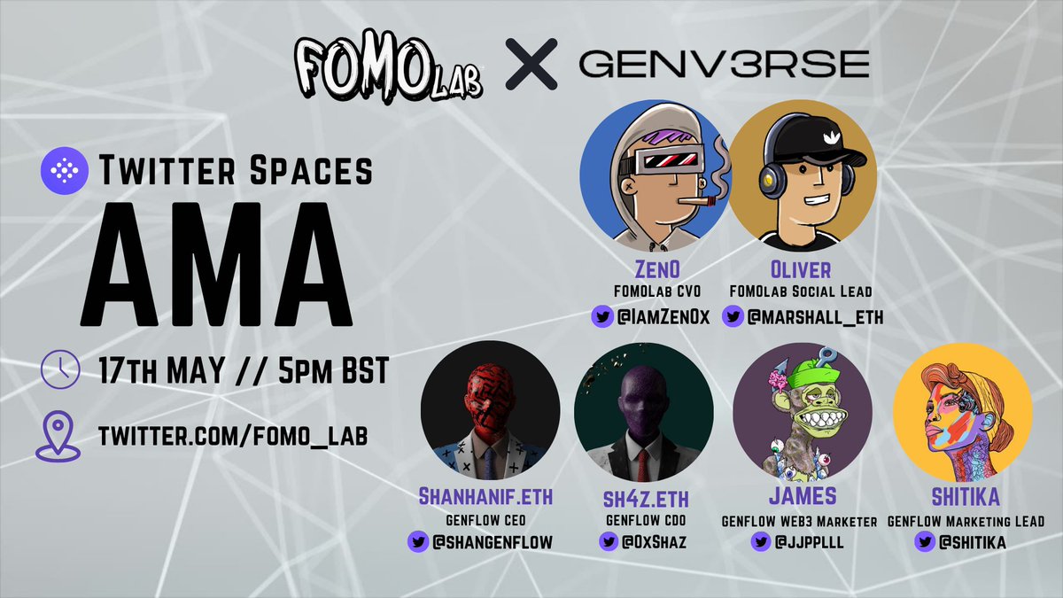 genv3rse's tweet photo. Excited to be hosting spaces tomorrow with the @fomo_lab team. 🎙

5pm UK time 🇬🇧

Set a reminder below and we'll see you there. 👇

https://t.co/uvT1MHyhfs https://t.co/DGjHzJs1M0