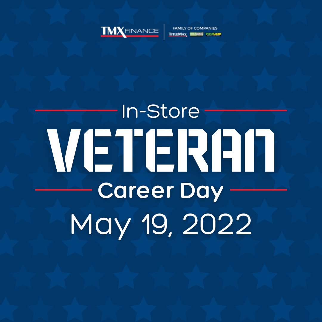 We honor veterans by hiring veterans! If you're looking for a rewarding career, attend our in-store Veteran Career Day this Thursday at TitleMax®, TitleBucks®, and InstaLoan® from 10am - 6pm. Find an interview location near you here: bit.ly/tmxcareerdays