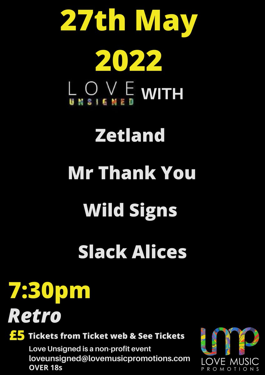 LoveMusicPromo1's tweet photo. @loveunsigned at @retromanchester on the 27th May

And what an amazing lineup it is

@TicketWebUK  @seetickets @zetland @MrThankYou1 @wildsignsuk @SlackAlicesBand https://t.co/OuiLq7gmdm
