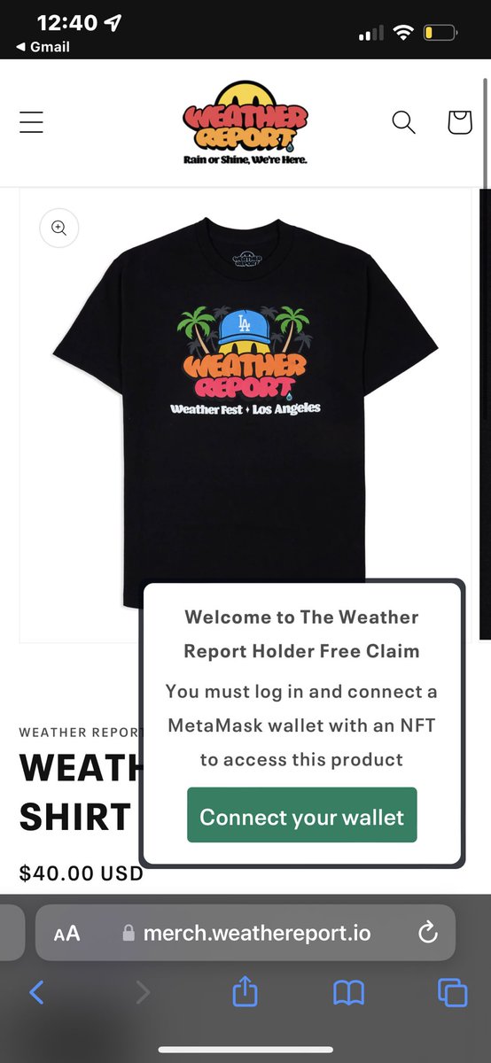 Just claimed my free @WeatheReportNFT merch #rainorshine hyped for this shirt to come in, it’s festival season 😎🌴