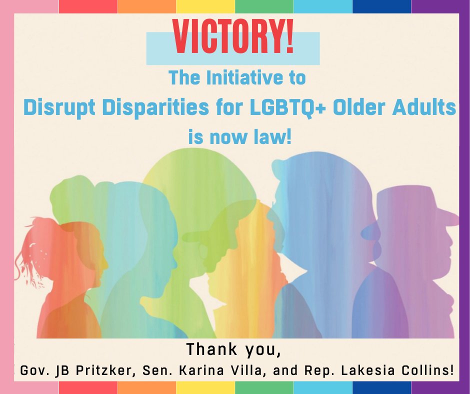 sageusa's tweet photo. BIG NEWS! Today on National Honor Our LGBTQ+ Elders Day, @GovPritzker signed SB3490 into law to disrupt disparities for LGBTQ+ older adults &amp; older adults living w/ HIV. Thnx Gov. Pritzker, Sen. Villa, Rep. Collins! https://t.co/Vevd8N60Hw
