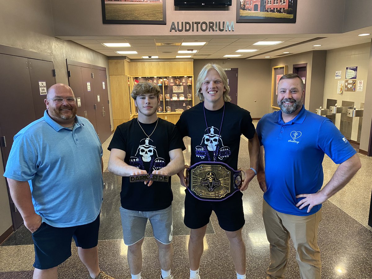 Coach_Medvick's tweet photo. Thanks to Steve and Nick from Remax and Motto Mortgage for presenting graduating senior defensive captains @loganwill22 and @tjbeck23 with our new turnover rings, and big play belt. The kids are gonna love competing for these and showing them off. https://t.co/25bBJTzQ6p
