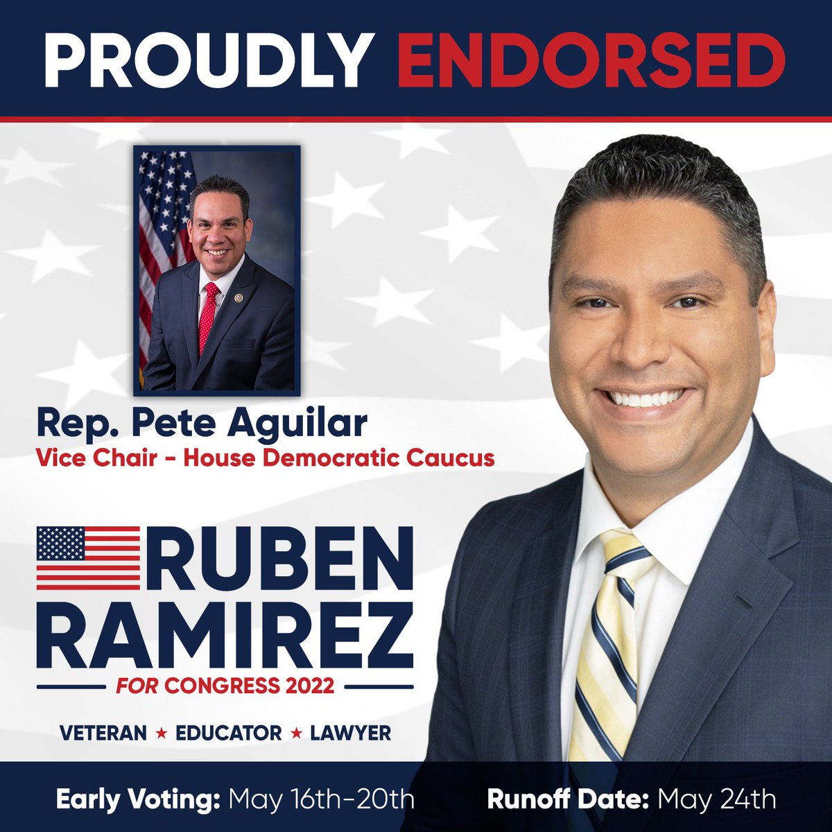 rubentx15's tweet photo. Rep. @PeteAguilar’s endorsement means so much to me. As a leader who has served his community at all levels of gov. &amp; has risen to become the Vice Chair of the Democratic Caucus, Rep. Aguilar not only knows what our communities need to thrive, but how to deliver for them. 

#TX15 https://t.co/6sNQafQP1o