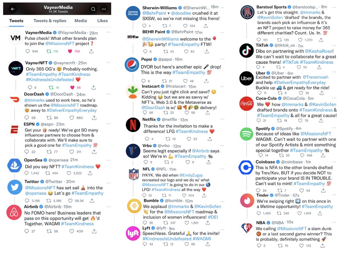 missionsnft's tweet photo. Here’s what we believe the #TeamEmpathy 💯 and #TeamKindness ❤️ conversation will look like on social media after the #MissionsDraft 

We cant wait to share more details soon! https://t.co/n48KvTtBHq