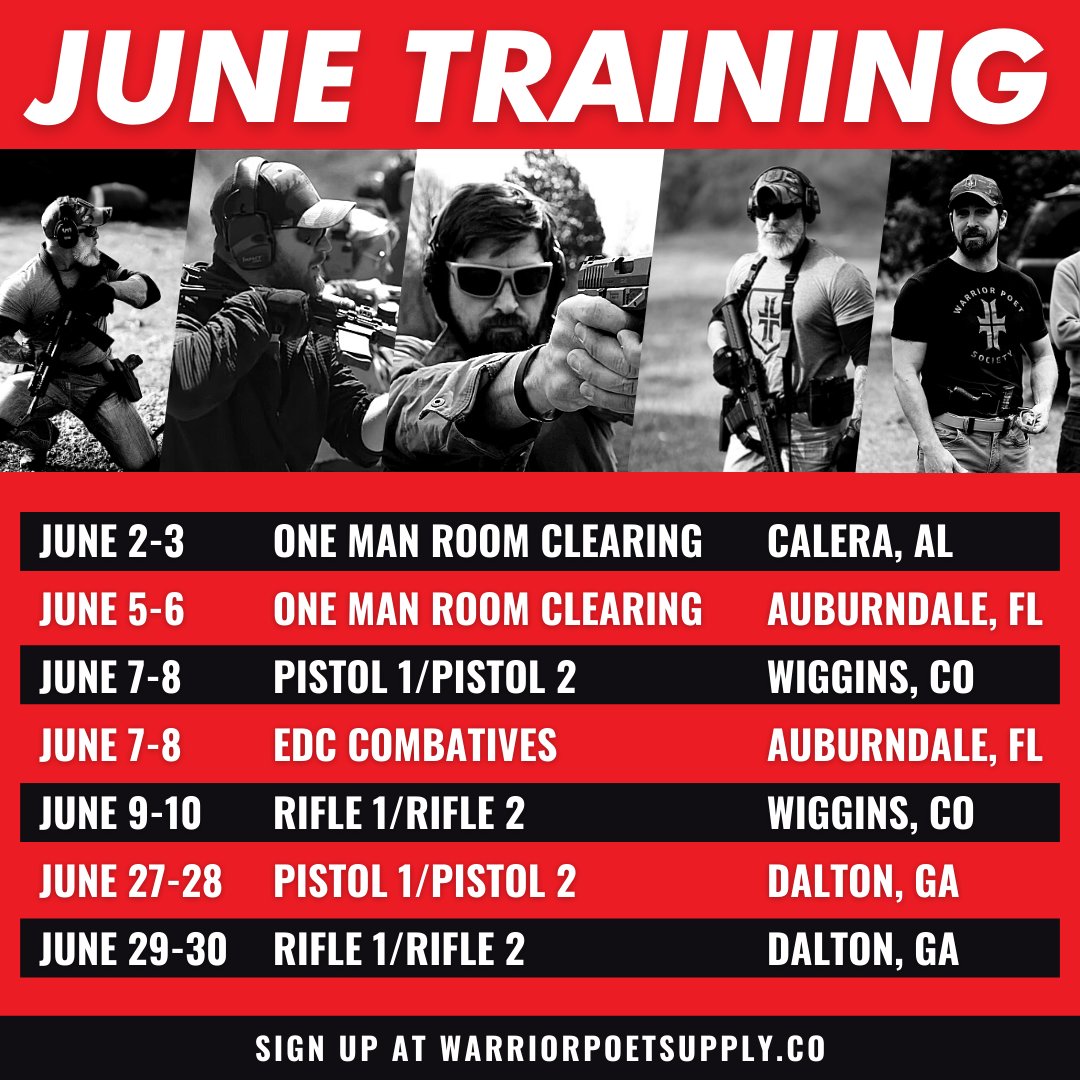 johnlovell275's tweet photo. You know how often we preach about TRAINING. Get after it in June with one of our live courses! Register and see all upcoming training opportunities here > https://t.co/U3RIDGglqT

#WarPoet #Training #BeTheWeapon #TrainHardTrainSmart https://t.co/VKGOzvQkFK