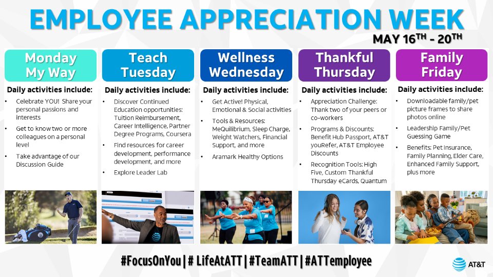 Tulsa2gether's tweet photo. We have some exciting plans for Employee Appreciation Week! We start with Monday My Way, a celebration of your personal passions and interests outside of work.! Tell us all about them! #FocusOnYou @LifeAtATT #TeamATT @TeamJonesTulsa @TeamSmithTulsa @TheCrewTulsa @hurley_team https://t.co/hGN8hRKaw2