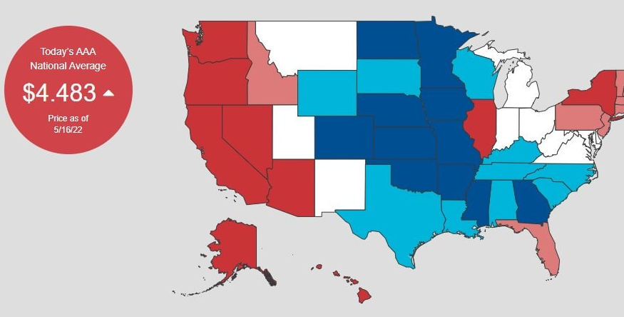 disclosetv's tweet photo. NEW - Gas prices in the U.S. have reached a new all-time high today: $4.48 per gallon national average. https://t.co/kLDal3xLL6