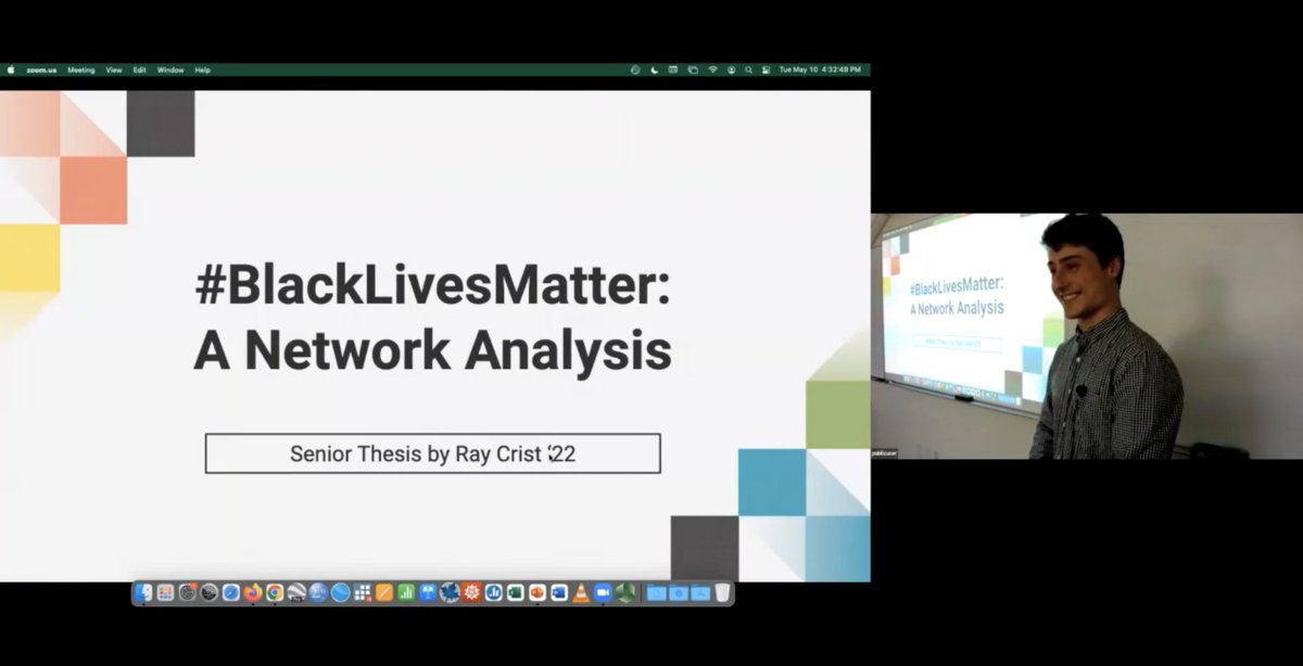 Big congratulations to @Dartmouth Sociology honors thesis student Ray Crist on his outstanding research "#BlackLivesMatter: A Network Analysis," which he presented to the department last week! <a href="/_rayhc/">Ray</a>