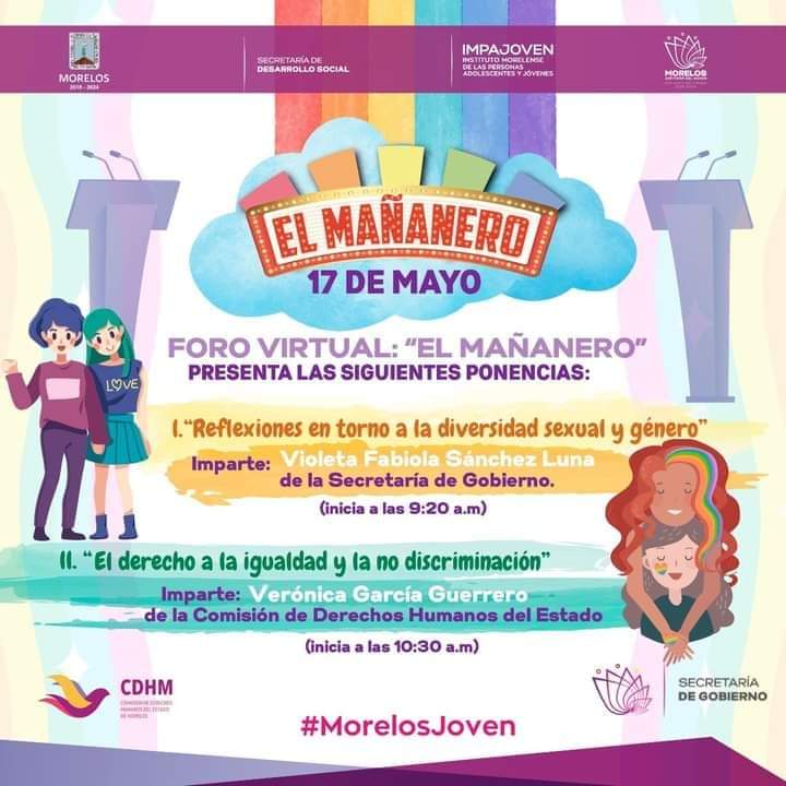 🟣 IMPAJOVEN PRESENTA: Este 17 de mayo te invitamos al estreno de nuestro Foro Virtual EL MAÑANERO. 
Registrate y recibirás una liga de acceso a zoom a tu correo electrónico. Para que puedas vernos y escucharnos, únicamente debes registrarte en: 
juventud.morelos.gob.mx/form/foro-virt…