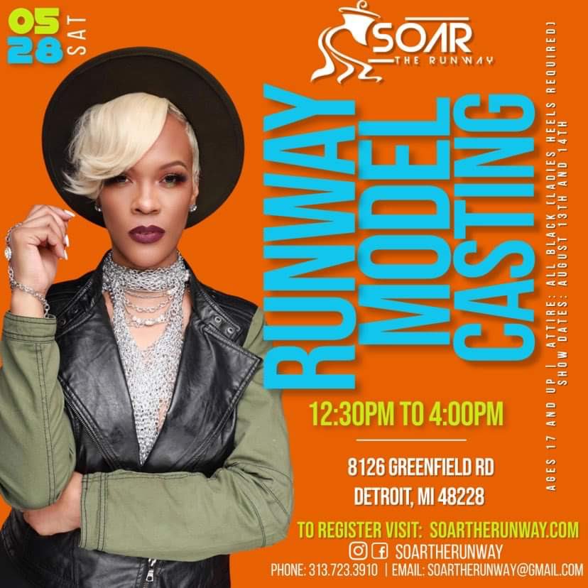 ChonteNichol's tweet photo. Runway Model Casting Call
Saturday May 28, 2022
12:30PM to 4:00PM 
ALL ROADS LEAD TO: (Equyp)
8126 Greenfield Rd
Detroit, MI 48228 
Ages 17 and up
Attire: All Black (ladies heels are required) 
Show dates: August 13 and 14
To register visit:  https://t.co/xOGqt9Zdby https://t.co/Uwc2Amu2CG