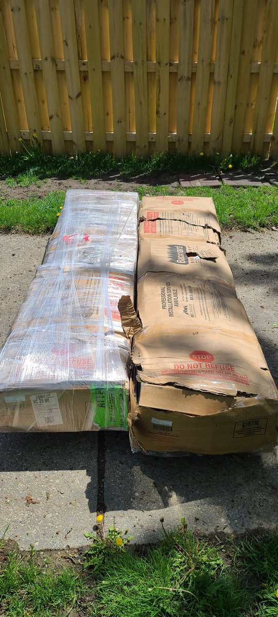 KDubes88's tweet photo. @Lowes How do you even deliver something in this condition?  Can't wait to put it together to find out half is missing or broken, like the slide that didn't arrive because it was TOO damaged.  Must make the boxes look good by comparison 🙄 https://t.co/XkwQrJvA2n