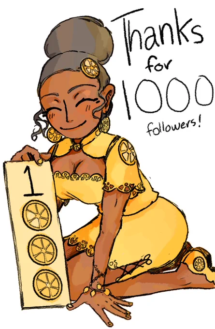 Here's 1000 followers celebration maya sketch from my Instagram. I lemon motifs 私のインスタグラムから「1000フォロワーありがとう!」絵を描いた!レモンを大好き 