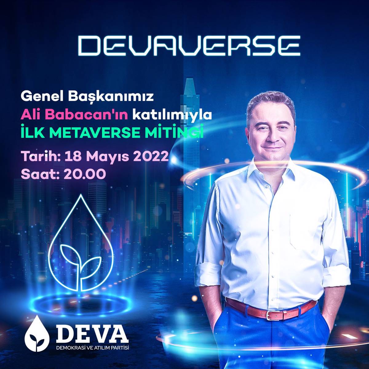 kirazdadeva's tweet photo. 18 Mayıs Çarşamba, saat 20.00'de DEVAVERSE'de buluşuyoruz.

Genel Başkanımız Ali Babacan'ın katılımıyla ilk Metaverse mitingimizi düzenliyoruz.
#Metaverse https://t.co/KsfC8R7Djw