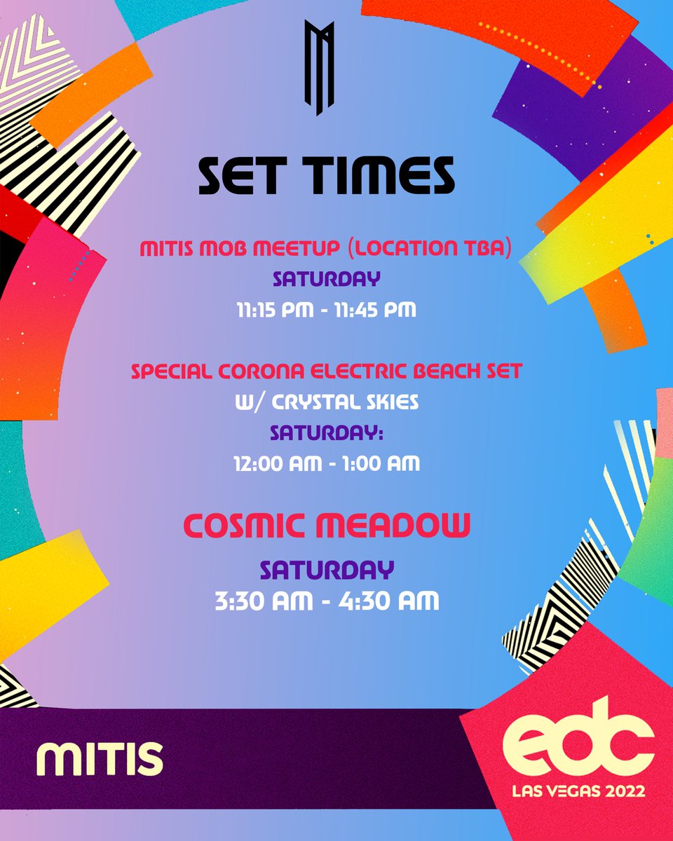 MitisOfficial's tweet image. SO PUMPED FOR MY FIRST EDCLV. 2 SETS! GONNA BE INSANE! HERE’S THIS WEEKEND’S SCHEDULE 💪🏻 @EDC_LasVegas @insomniacevents