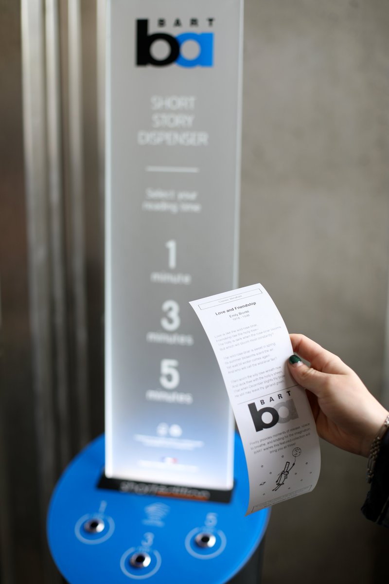 A short story pulled out from one of the Short Story dispensers available at Richmond, Balboa Park, Fruitvale and Pleasant Hill stations