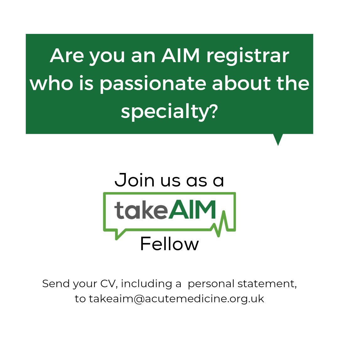 takeAIM (@take__aim) on Twitter photo Still a few days left to apply to become a takeAIM fellow. If you're an AIM registrar who wants to encourage the next generation of trainees, in collaboration with other fellows across the UK and <a href="/acutemedicine/">SAM Online</a>, email your CV to takeaim@acutemedicine.org.uk by Friday (20th May) Still a few days left to apply to become a takeAIM fellow. If you're an AIM registrar who wants to encourage the next generation of trainees, in collaboration with other fellows across the UK and <a href="/acutemedicine/">SAM Online</a>, email your CV to takeaim@acutemedicine.org.uk by Friday (20th May)