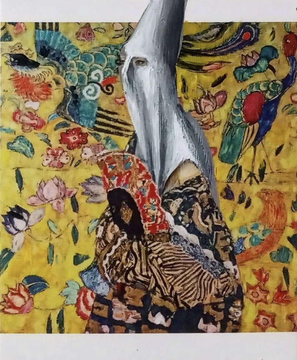 AgustinIsraelbg's tweet photo. “Que caló “mi arma”” #acrilico sobre postal, sobre obra original de #klimt #ladywithfan de 1918 ahora preparada para esta calurosa primavera en su #salón #japonés con su abanico, #mantondemanila y #capirote, #yahueleaazahar. De mi expo en @ArtMagase febrero #agustinisrael https://t.co/w2yY2hFFIW
