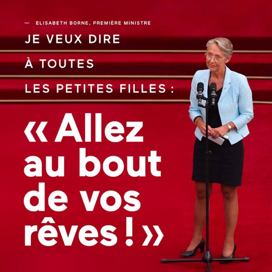JeunesProgres's tweet image. Aller au bout de ses rêves 🙌

Le message fort et ambitieux d’@Elisabeth_Borne aux petites filles de France 🇫🇷

Un bel exemple pour notre jeunesse. Félicitations, Madame la Première Ministre ! #AvecVous #Progrès