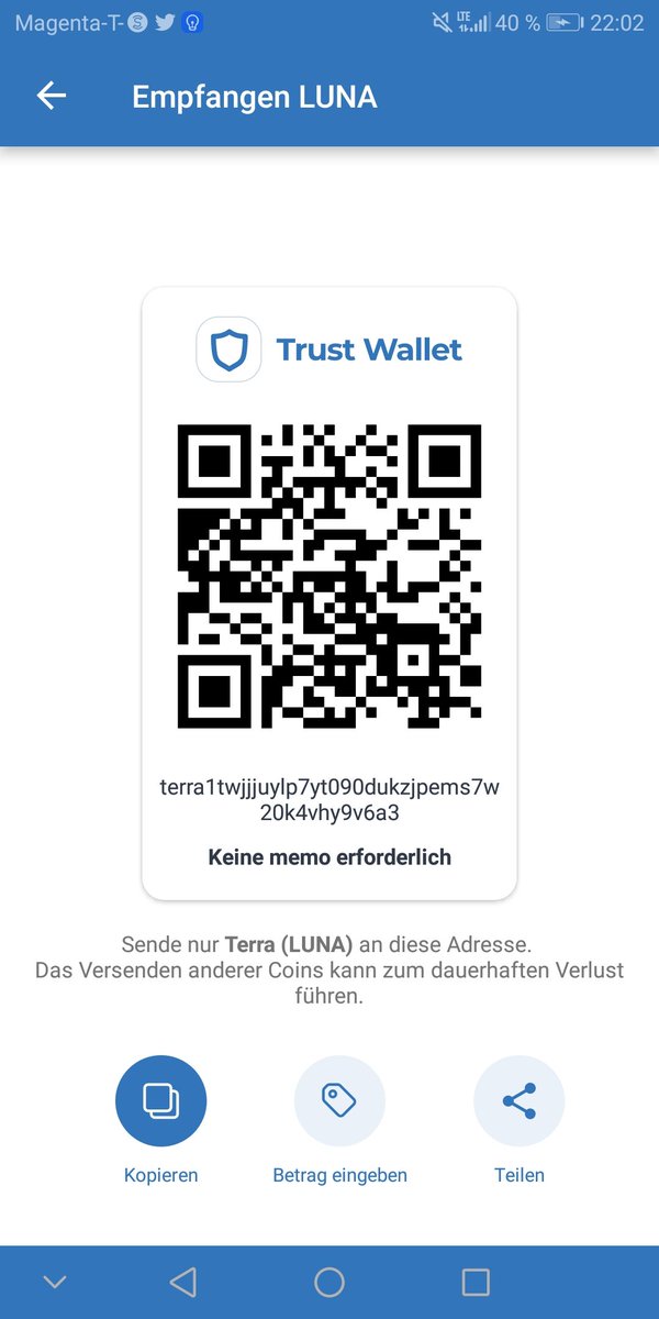 AustrianGiveaw1's tweet photo. @LunaTerraGlobal terra1twjjjuylp7yt090dukzjpems7w20k4vhy9v6a3 send me please $LUNA https://t.co/qyUMxQ5eem
