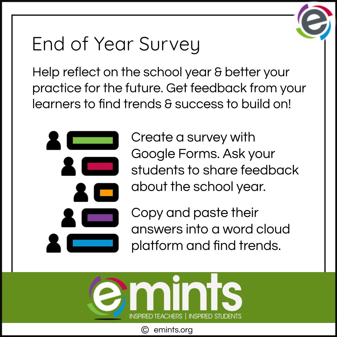 Google Forms &amp; word cloud platforms become powerful feedback tools for improving your practice and ending the school year on a proactive note. <a href="/GoogleForEdu/">Google for Education</a> #poweredbytech #schoolyearmemories #emints #emintstips <a href="/emintsnc/">eMINTS</a> #TipCards #googleEDU #Googleforms #edtech