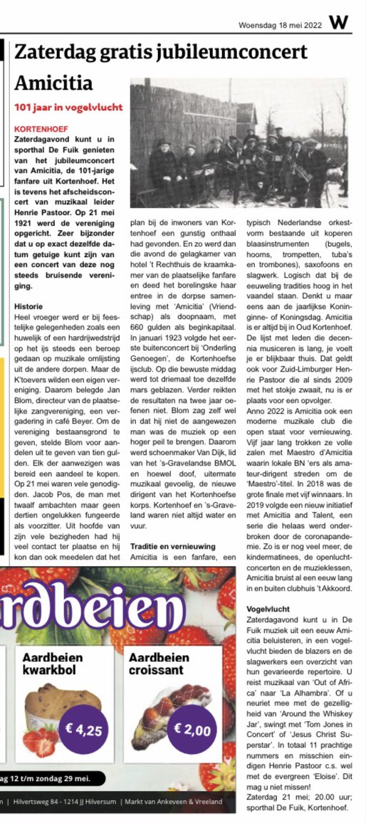 Mis deze week de achterpagina van het Weekblad Wijdemeren niet 😉.
Plus het leuke artikel van Herman Stuijver op pagina 8.
Tot zaterdag in De Fuik!