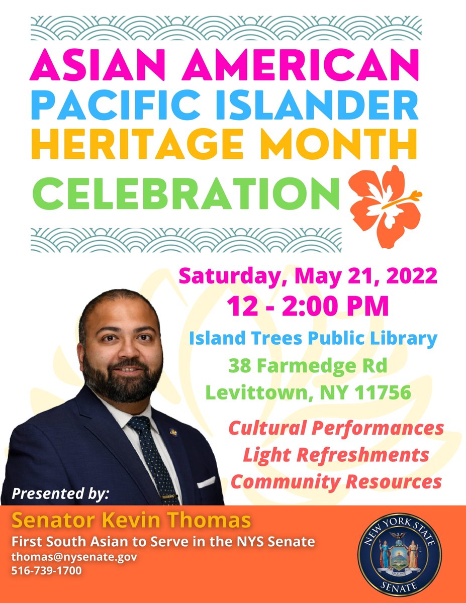 TreesIsland's tweet photo. Celebrate Asian Pacific Islander Heritage Month at the Island Trees Library this Saturday 5/21 at 12:00 PM 🌸 This event is presented by Senator Kevin Thomas and is free to the public, no registration required! 
#AsianAmericanPacificIslanderMonth #AsianAmericanHeritageMonth https://t.co/zIHXghfBnY