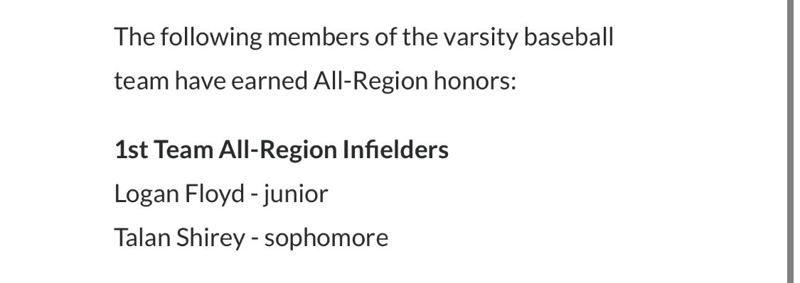 TalanShirey's tweet photo. Blessed to be selected as 1st Team All Region! @BaseballDAR https://t.co/0v62xjIsz0