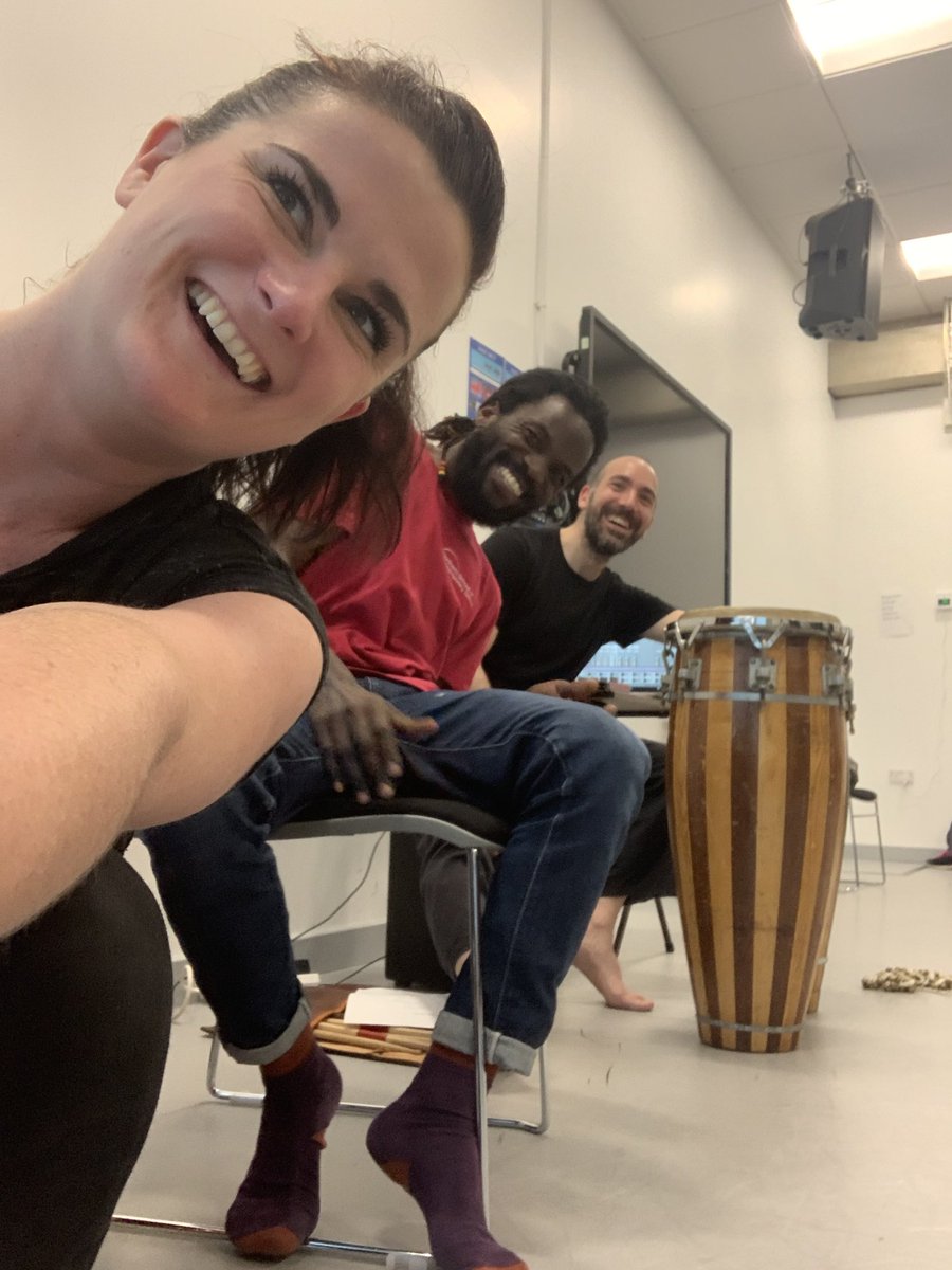 LeedsDrama's tweet photo. The very excited faces of @NorthernSchool’s Antonio Bukhar &amp; @LeedsDrama @handlerincarter &amp; @EilonMorris, finally got our students in the same room to play ❤️ #collaboration #ActorMusician #ContemporaryDance https://t.co/jwFhQDfGmh