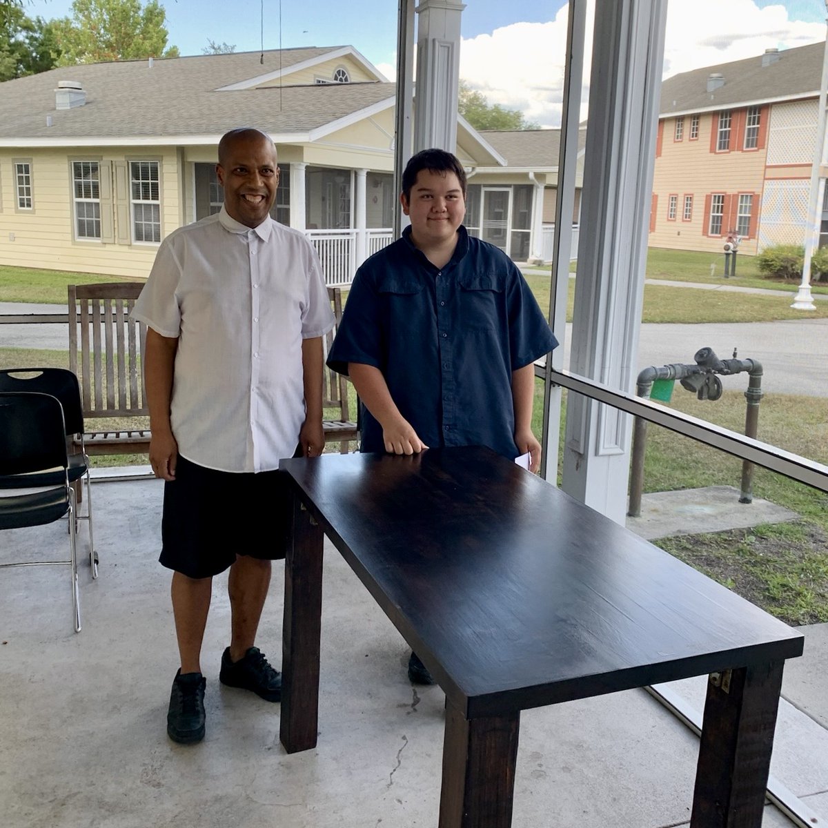 magnifyflorida's tweet photo. We love our community!  This scout from Troop 9 completed his Eagle project by building these beautiful tables for our men's villas.  Thank you for your support! https://t.co/gWA8eH86IK
